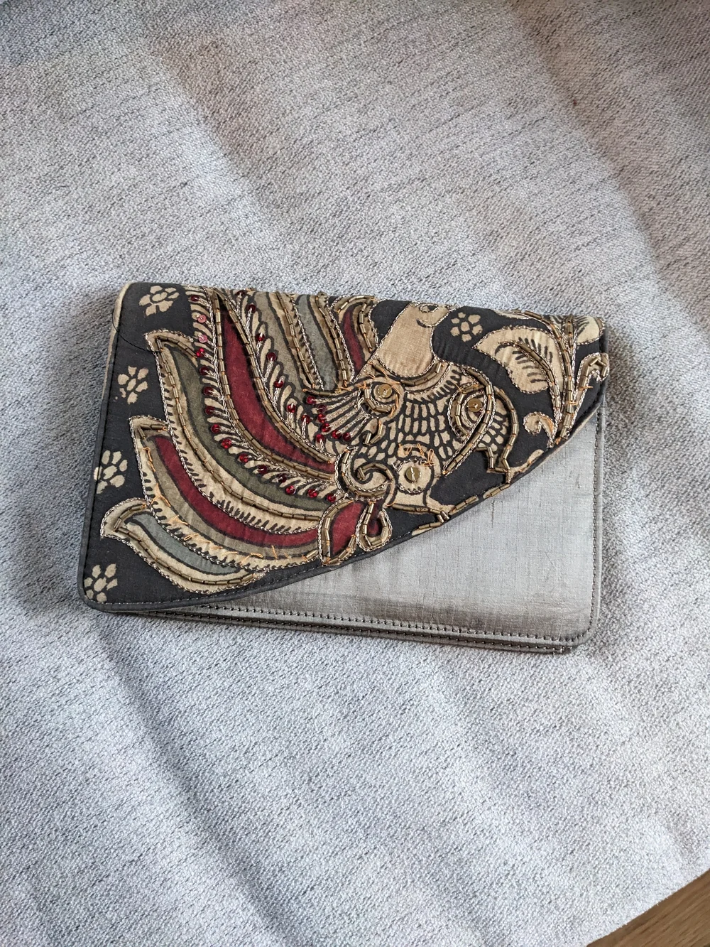 Embroidered And Beaded Clutch with Red and Gold Accents